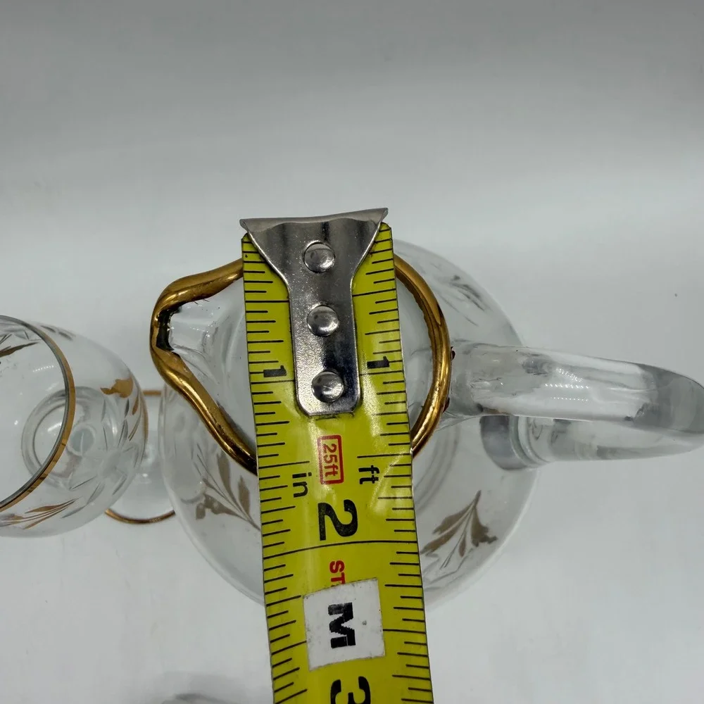 Vintage Etched Glass Decanter and Wine Glass Set Gold Silver‎ Leaf Floral Design